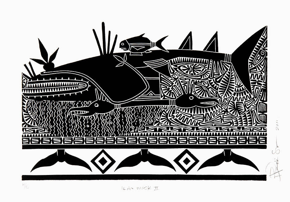 BRIAN ROBINSON | 'Ilan mask II' | Linocut print