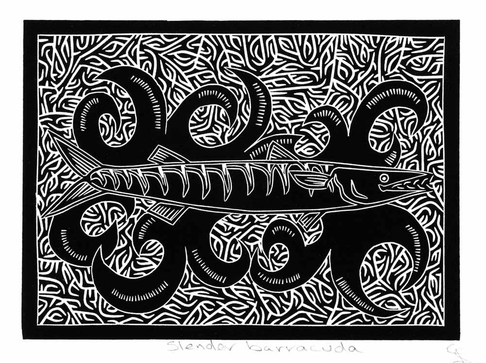 JOEL SAM | 'Slender Barracuda' | Linocut Print